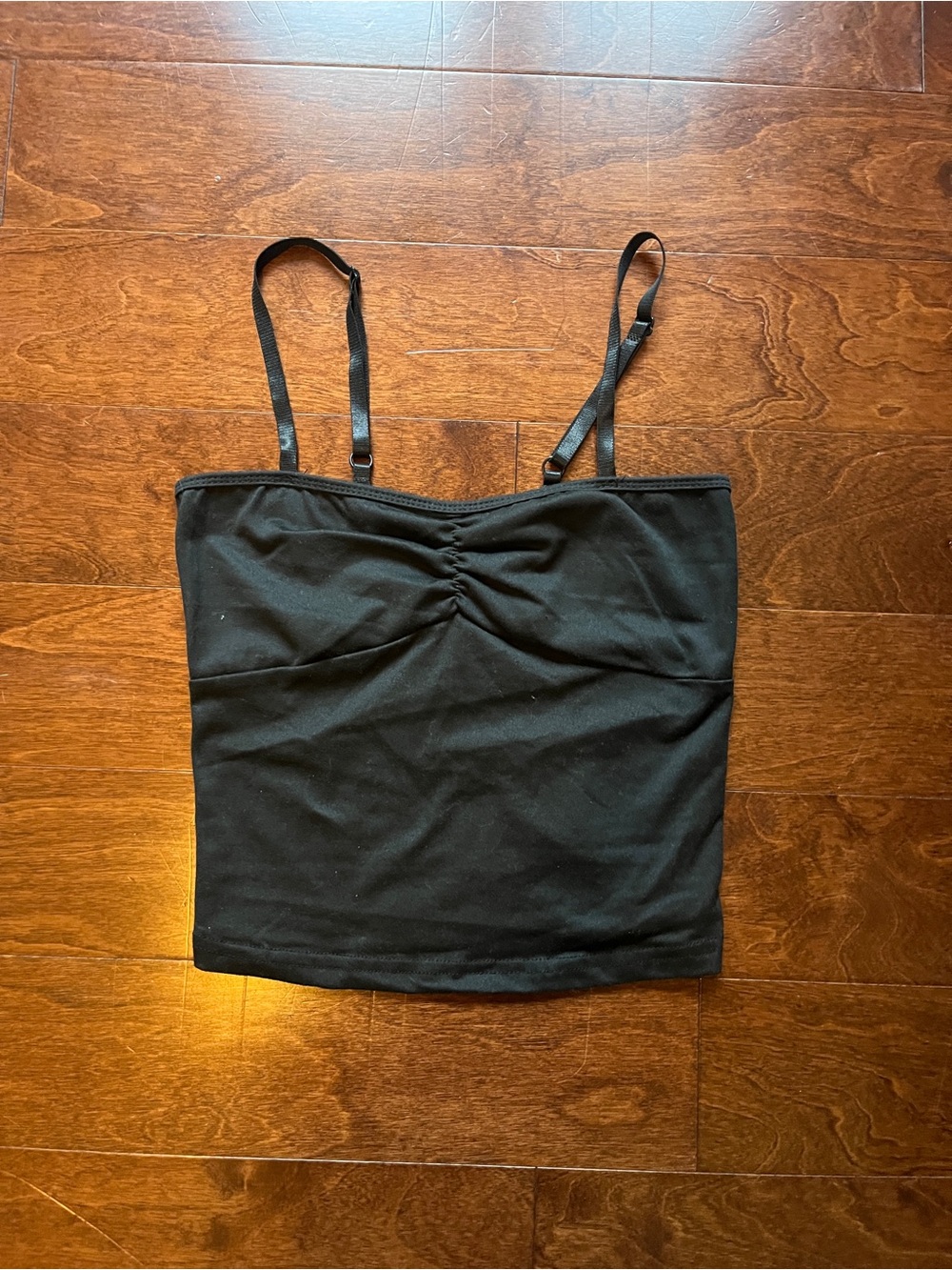 Black Ruched Bust Tank Top with Adjustable Straps